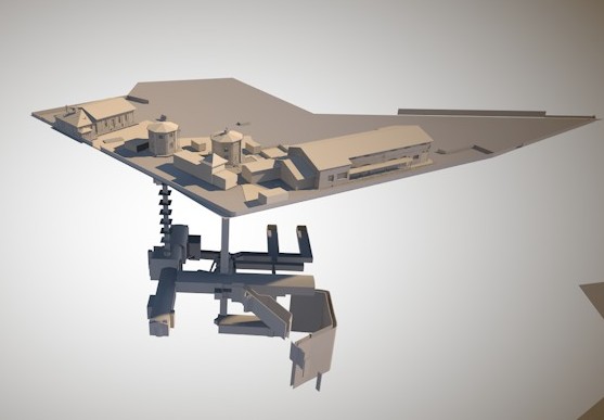 Model 3D prezentujący części nadziemne i podziemne Przepompowni Staszic